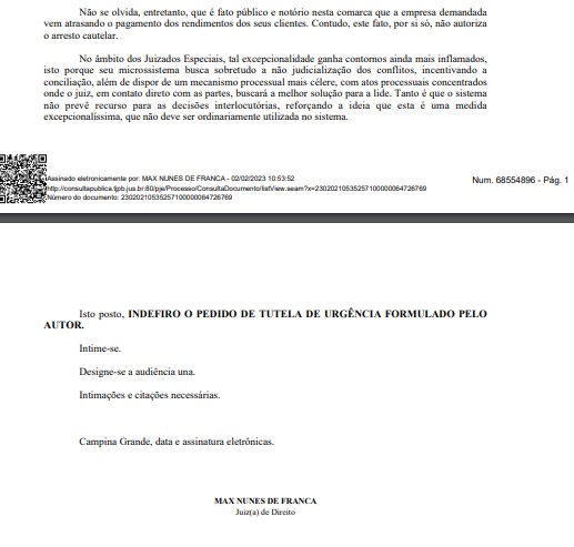 Justi A D Salvo Conduto Braiscompany E Nega Pedido De Penhora De